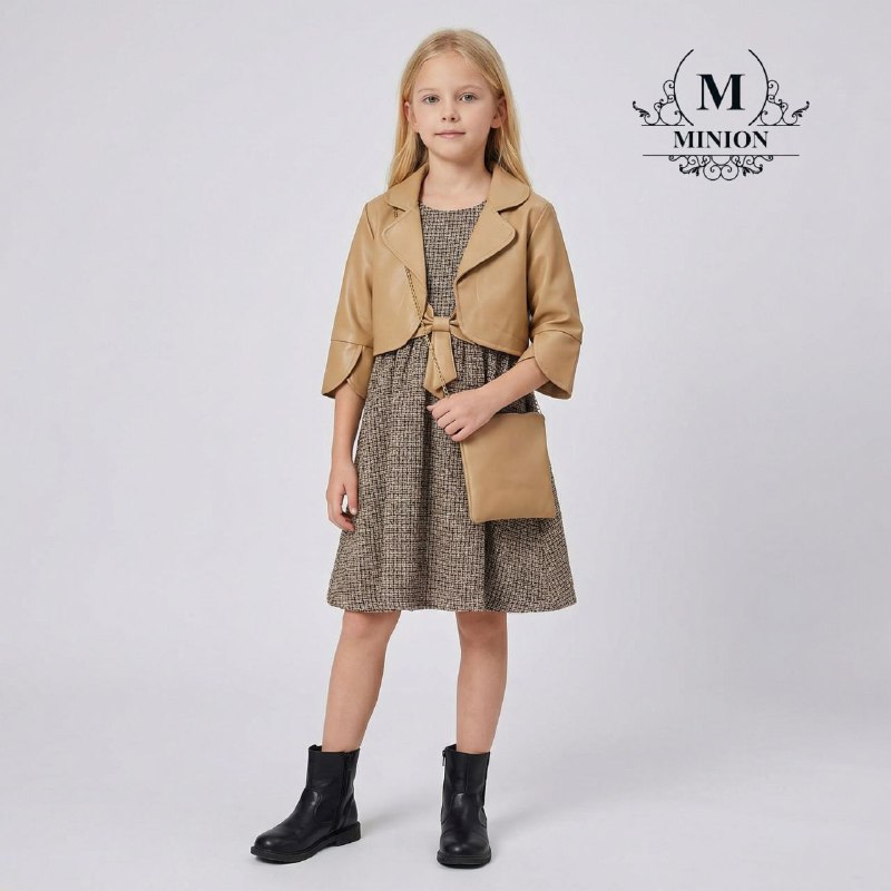 ست کت و کیف و سارافون چرم دخترانه